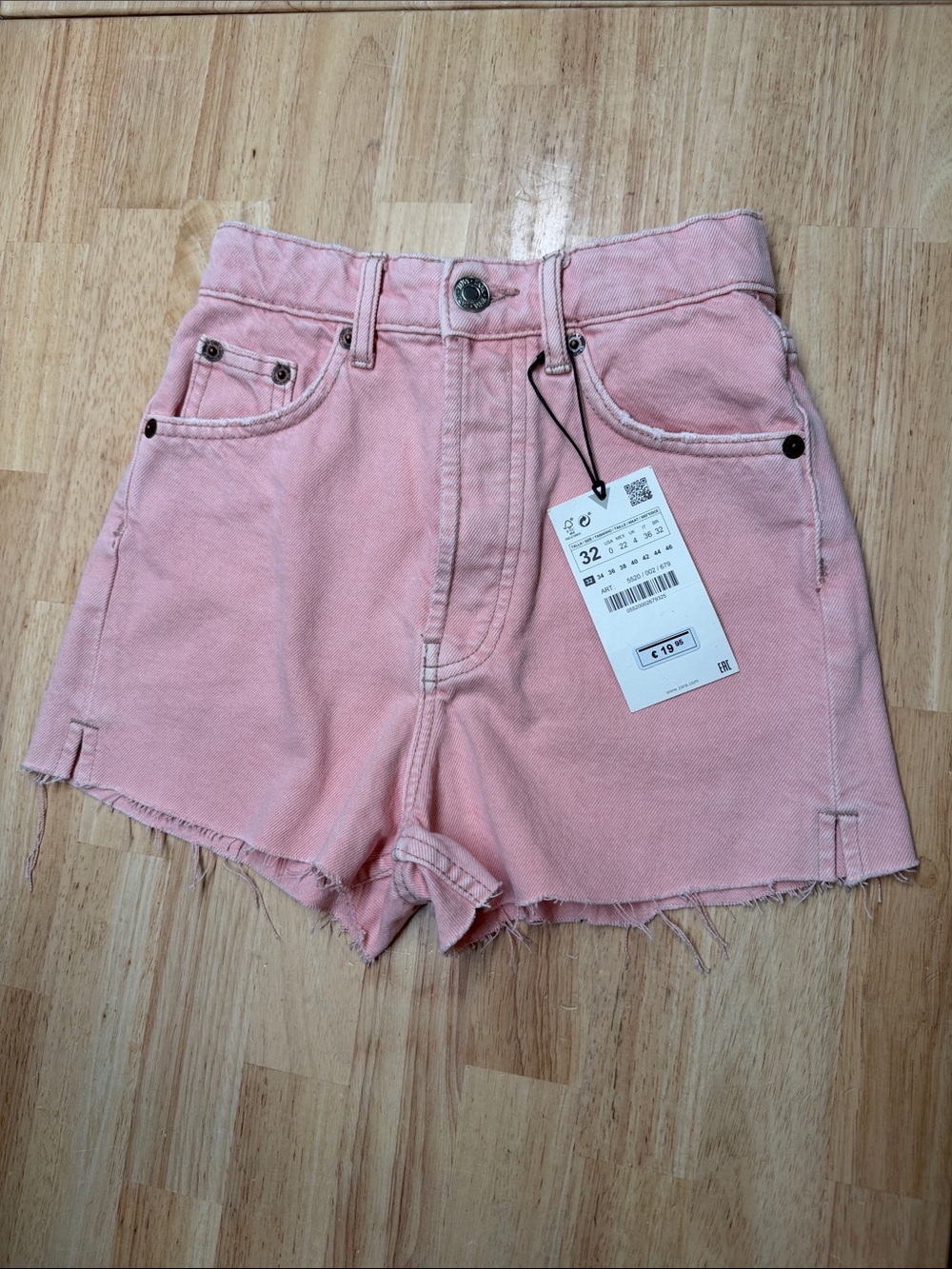 Zara High Rise Pink Denim Cutoff Shorts Size 0